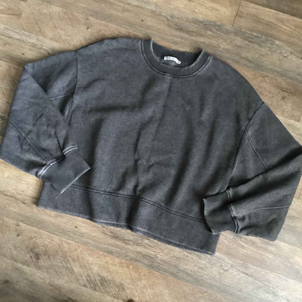 Zara Charcoal Ribbed Crewneck Top